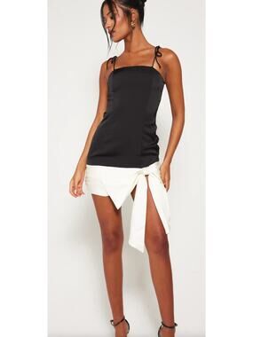 Aria Cove Taylor Satin Cami Mini Dress Oversized Bow Black White Womens Size 12